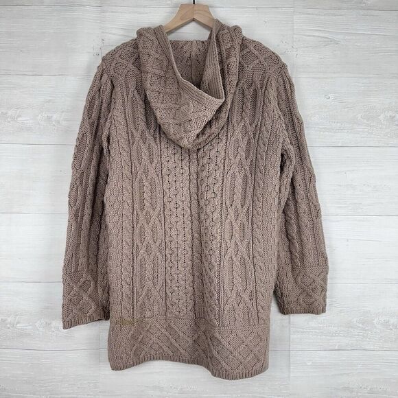 Aran Crafts Women XS Irish Wool Zip-Front Hooded Sweater Cardigan Tan Fisherman - Picture 6 of 13